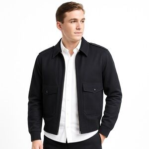 NWT The Kooples Spread-Collar Cotton Bomber Jacket-Black-Size M (US 38) Designer